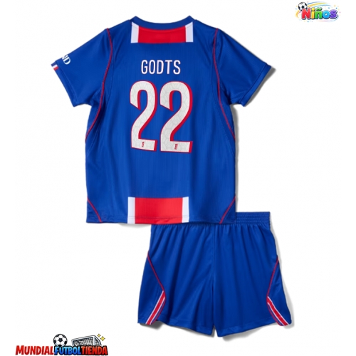 Camiseta Paris Saint-Germain Mika Godts #22 Primera Equipación Replica 2026-27 para niños mangas cortas (+ Pantalones cortos)